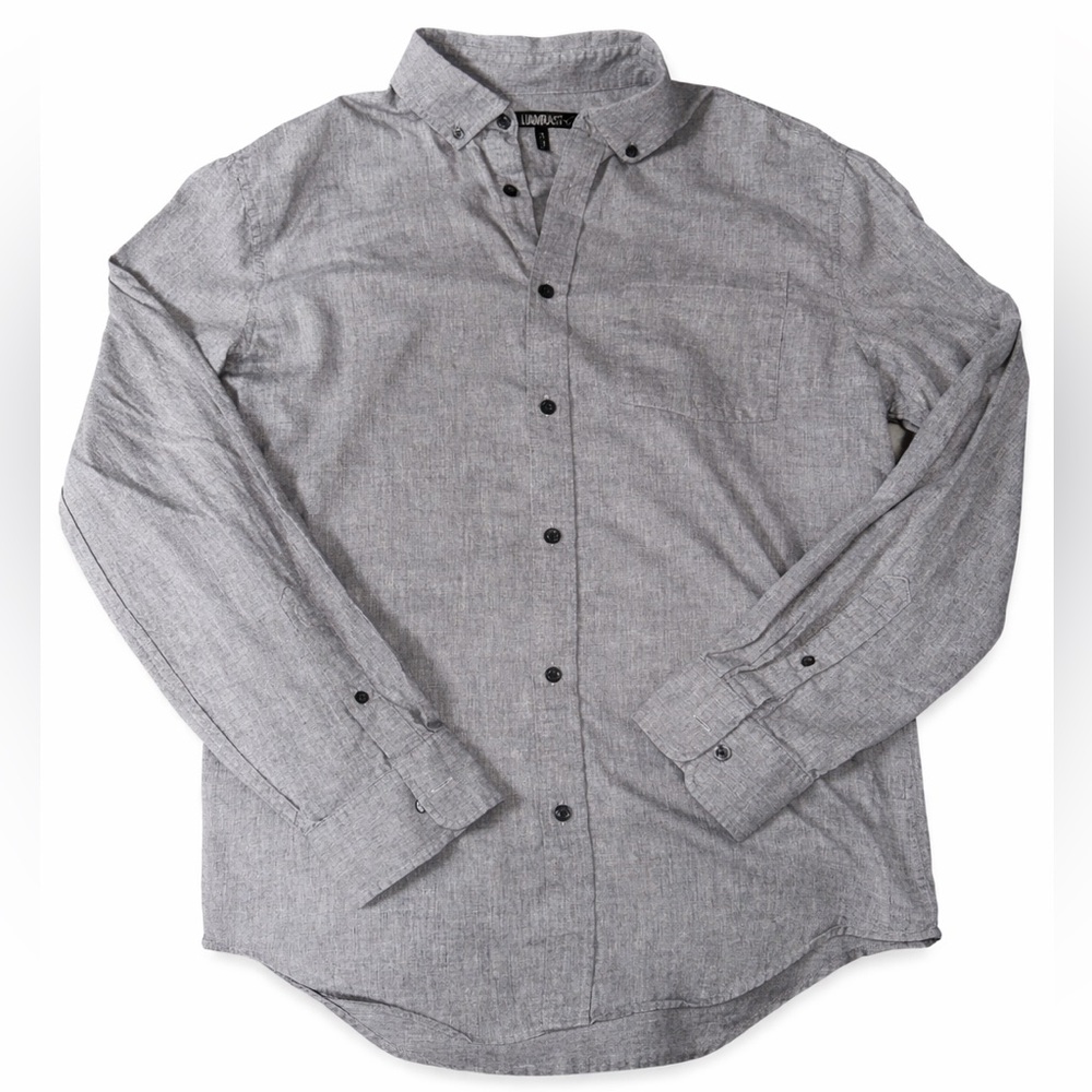 William Rast Gray Button Down Shirt Men’s Large No Iron Wrinkle Free